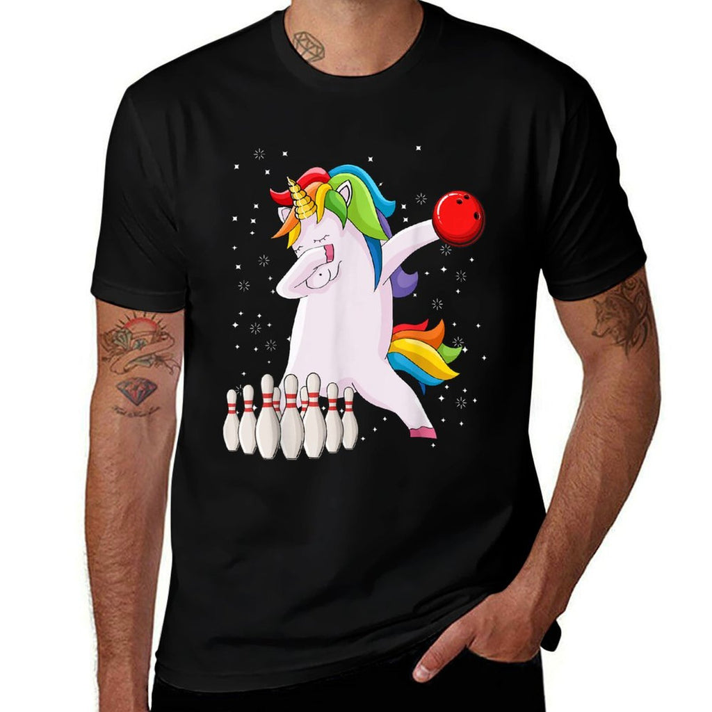 Dabbing Unicorn Bowling Ball Funny Bowling  Rolled Sleeves T-Shirt