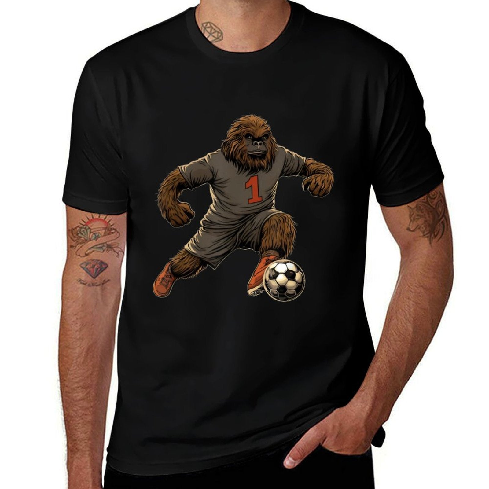 Funny Bigfoot Sasquatch for Men Women Coach Player Soccer  Oversized Silhouette T-Shirt