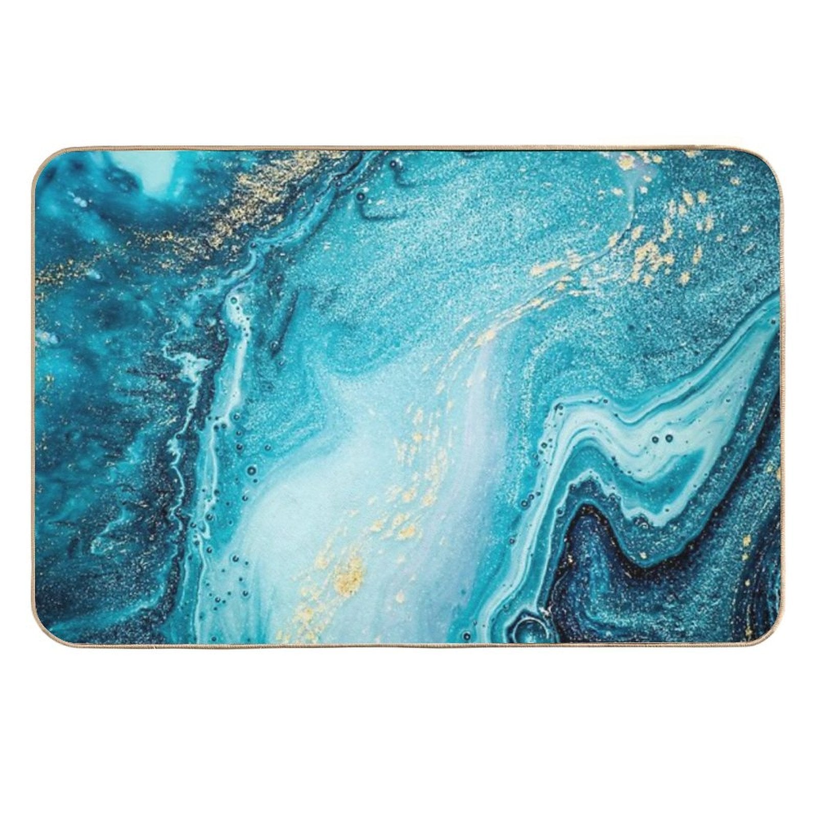 Blue & Gold Ocean Tides Abstract Art  Easy To Clean Bath Mat