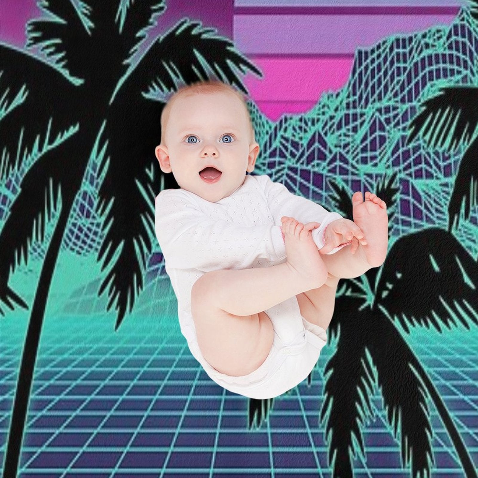 Retro 80s Vaporwave Sunset Sunrise With Outrun Style Grid Print Wrinkle-free Throw Blanket