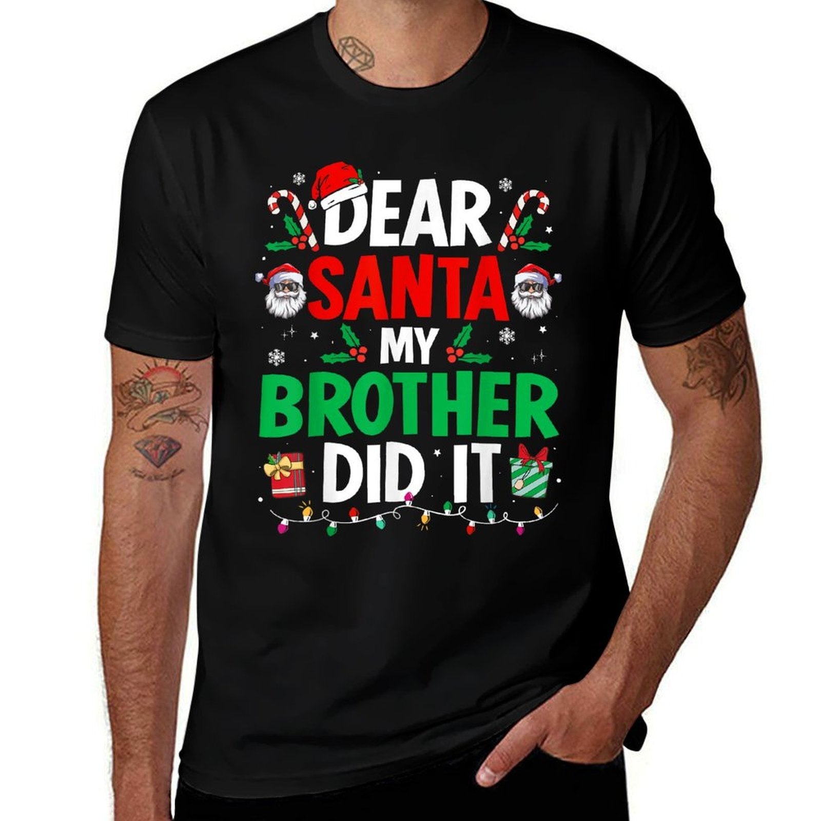 Dear Santa My Brother Did It Funny Christmas Boys Girls Kids  Polyester Blend T-Shirt