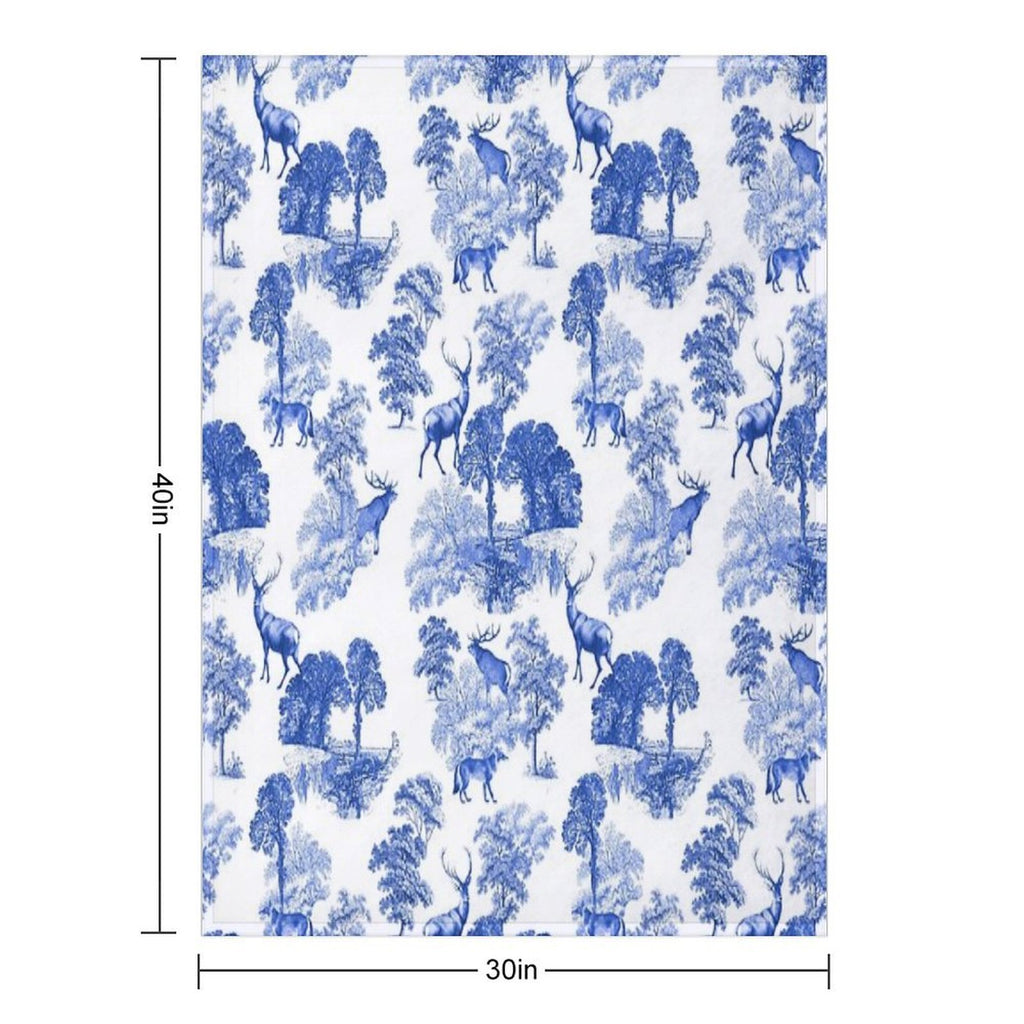 Elegant Vintage Blue Toile Deer in Woodland Eco-conscious Throw Blanket