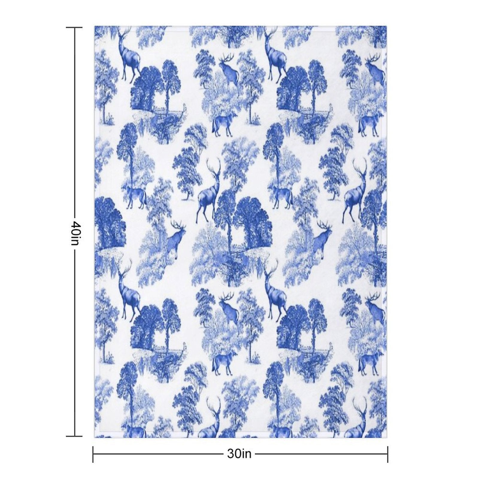 Elegant Vintage Blue Toile Deer in Woodland Travel-friendly Throw Blanket