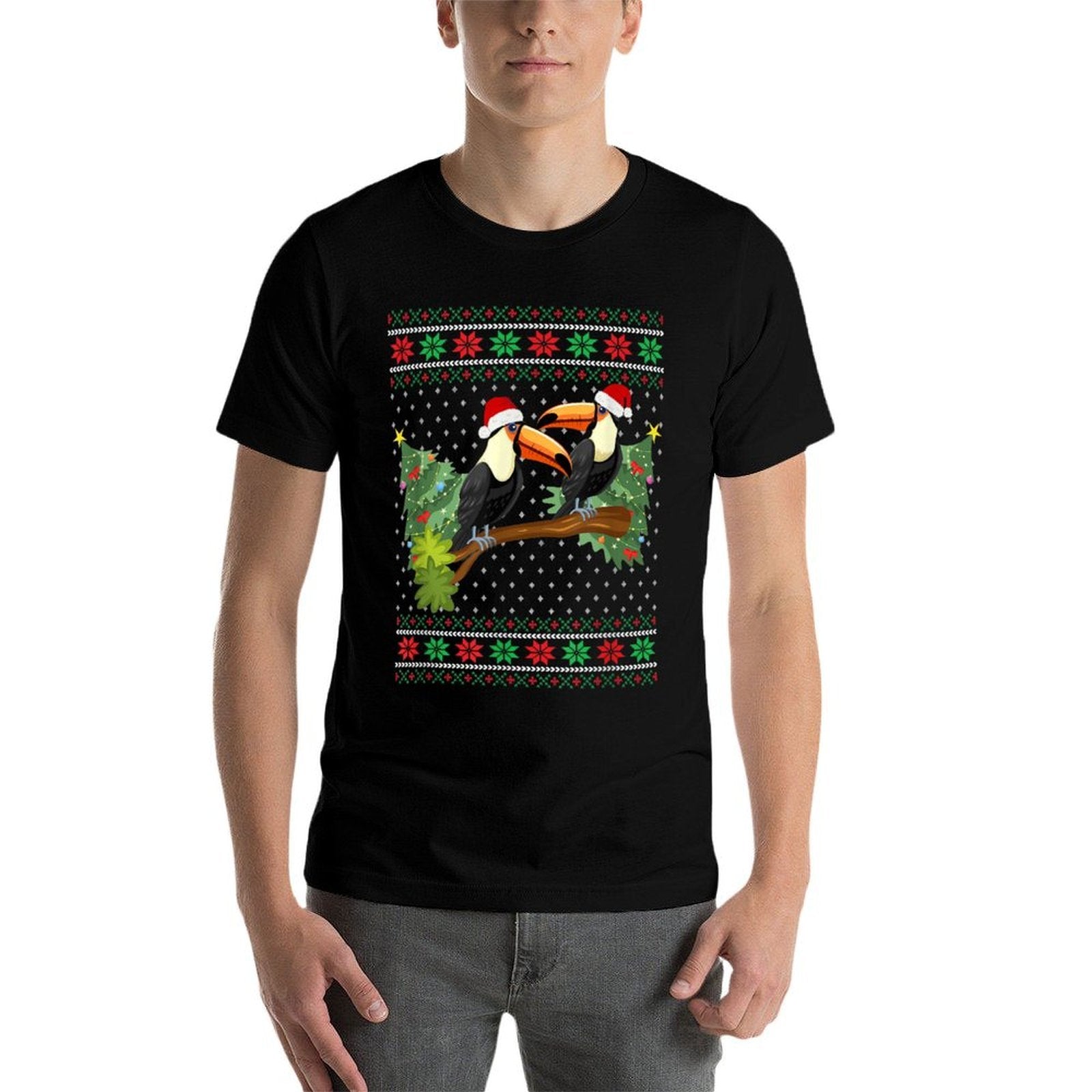 Toucan Xmas - Ugly Toucan Bird Christmas  Ribbed Collar T-Shirt