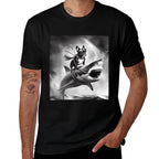 Funny Dog French Bulldog Riding A Shark in Tornado Meme  Ribbed Collar T-Shirt