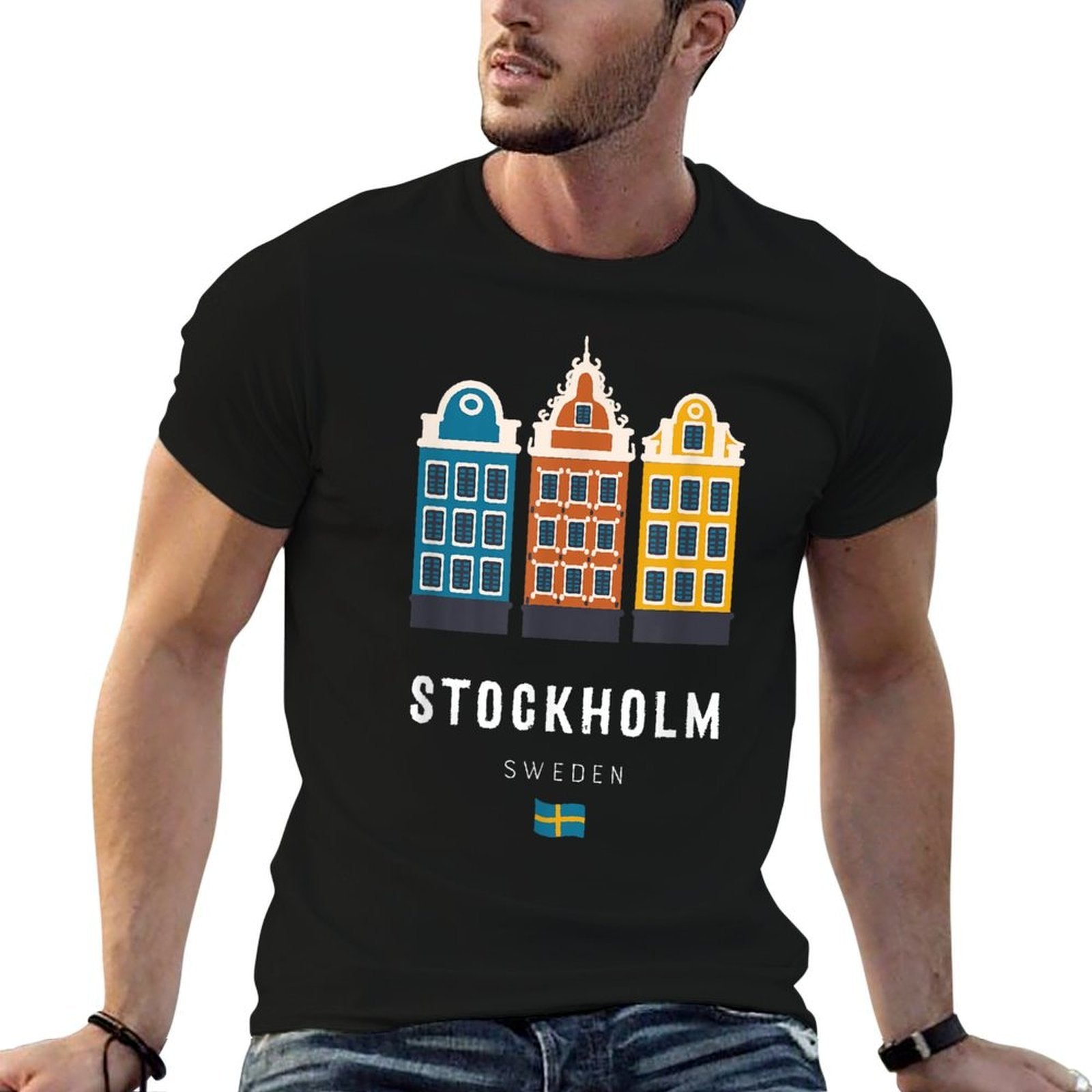 Stockholm Sweden Scandinavian Old Town Colorful Buildings  Relaxed-fit T-Shirt