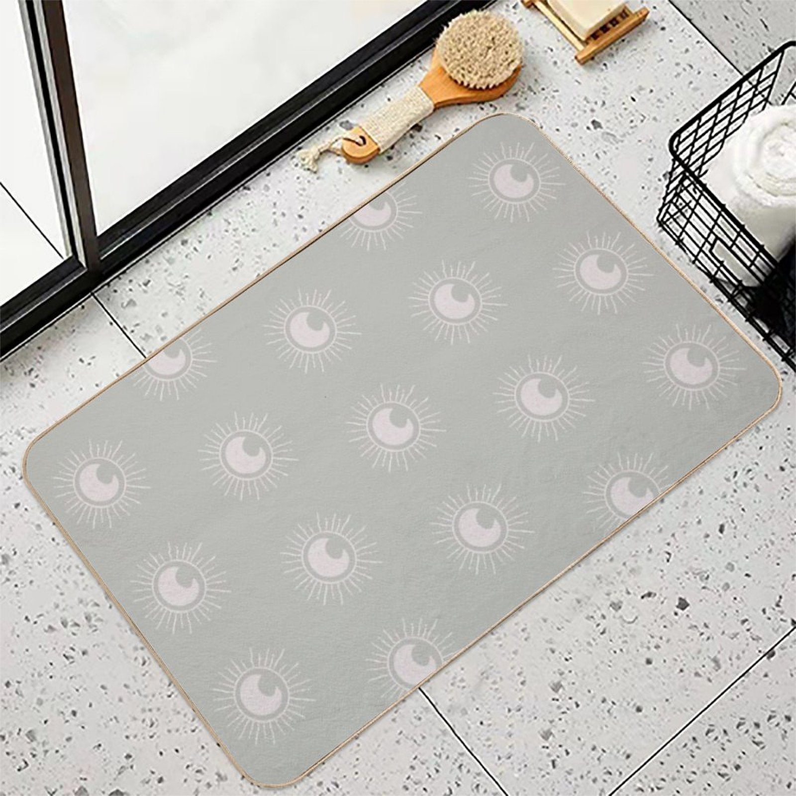 Boho Sun And Moon Pattern Bohemian Aesthetic In Muted Colors Pale Green Durable Bath Mat