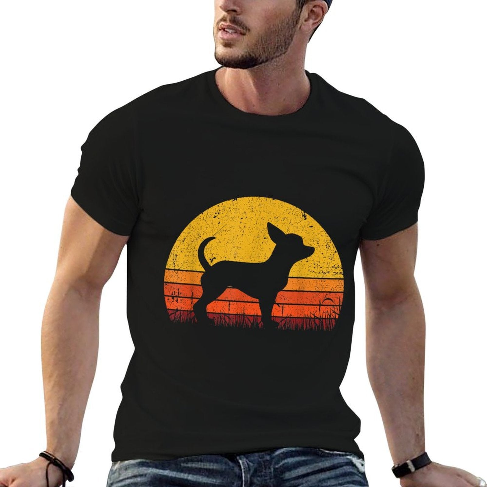 Retro Chihuahua Men Women Dog Mom Dad Chihuahua  Stretchy T-Shirt