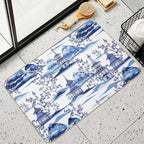 Chinese Pagodas And Mountains in Vintage Blue  Toxin-Free Bath Mat