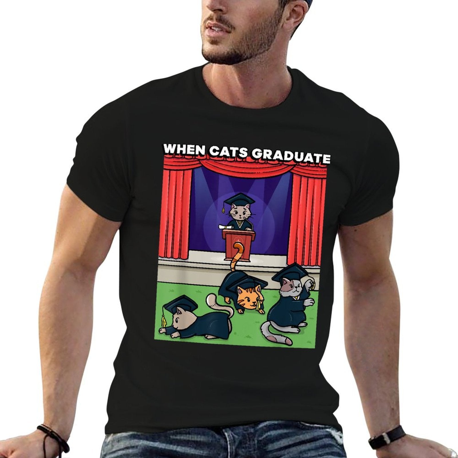 When Cats Graduate Funny Graduation Meme School Cat  Relaxed-fit T-Shirt