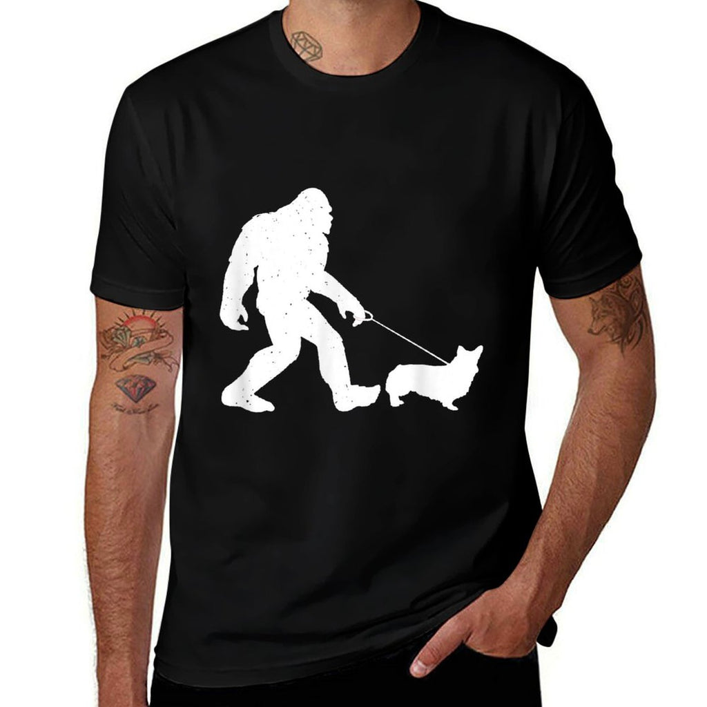 Bigfoot Walking Corgi Dog Funny Gift  Polyester Blend T-Shirt