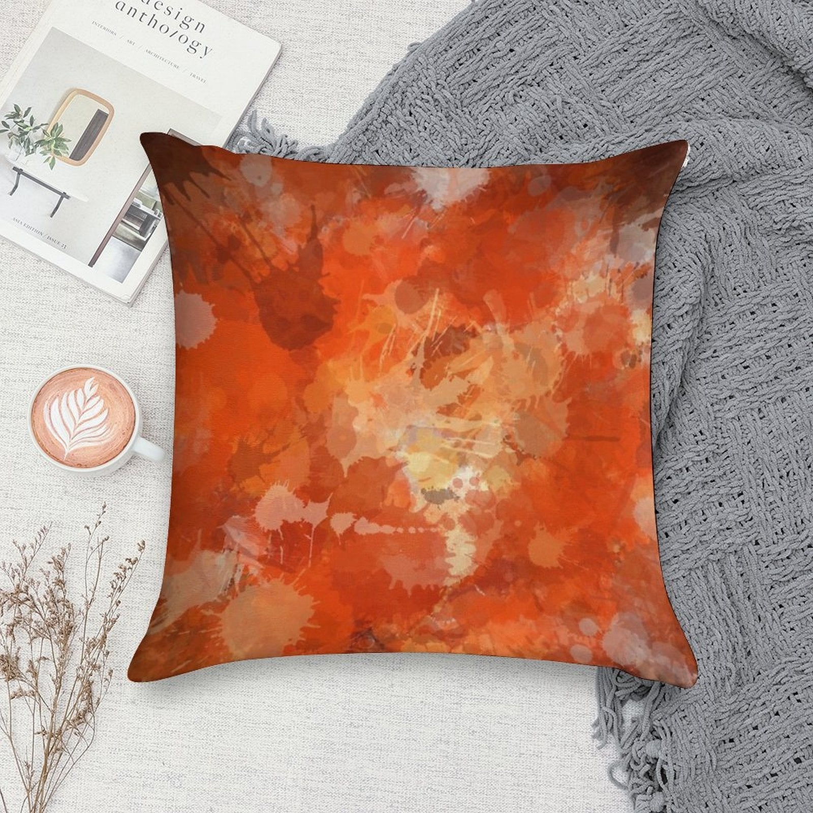 Modern Contemporary Orange Abstract Art Soft Warmth Comfort Throw Pillow