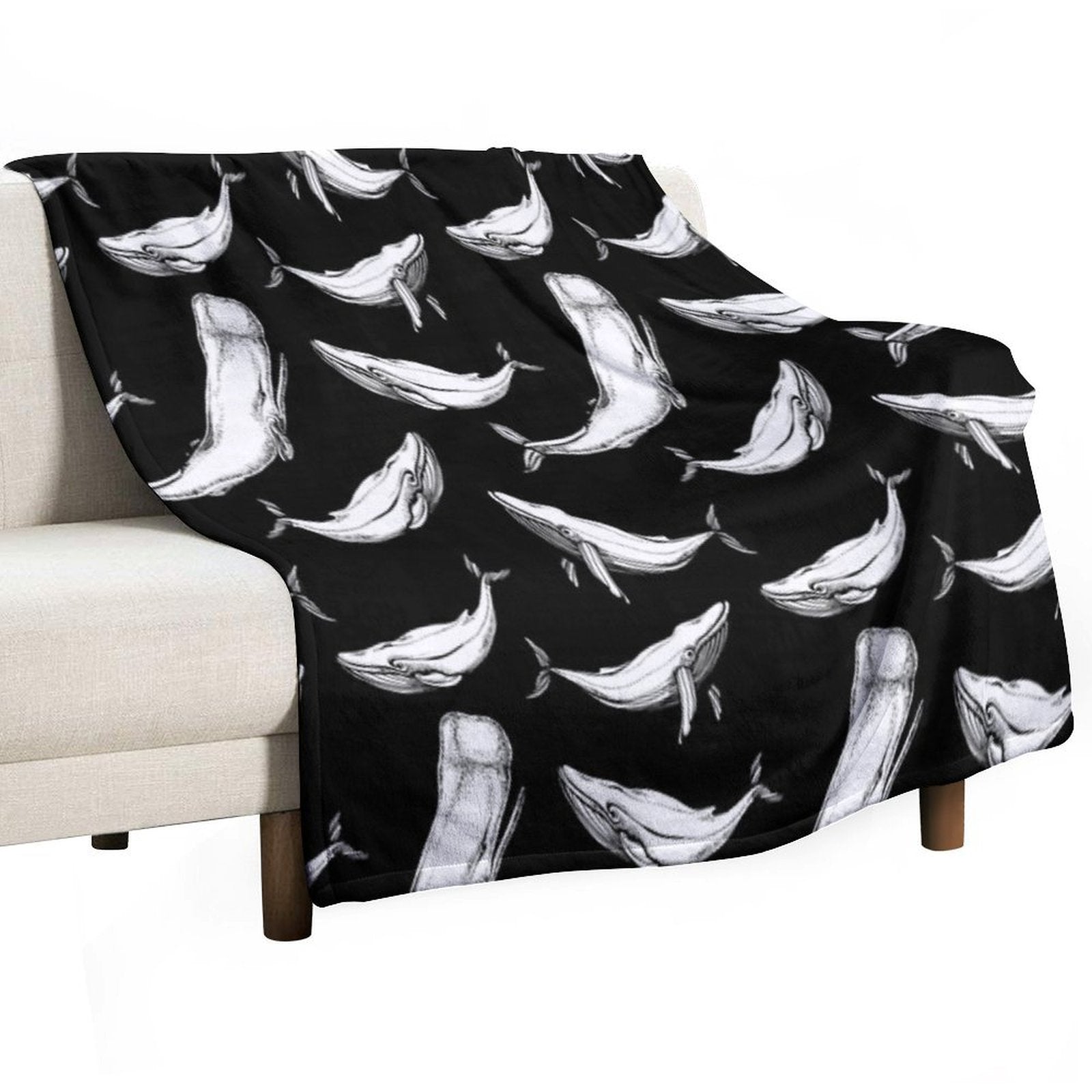 Whales in Black Lightweight Throw Blanket