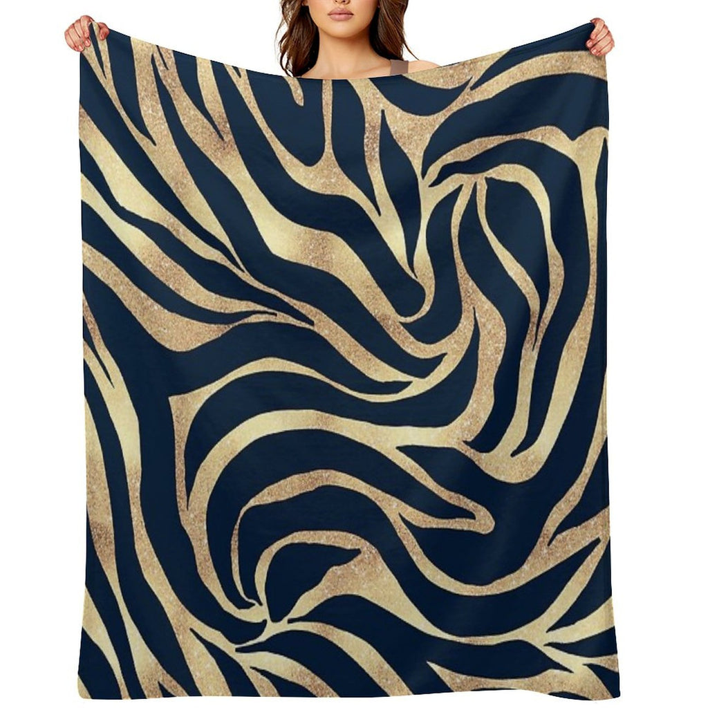 Elegant Navy Blue Gold Zebra Print Wrinkle-free Throw Blanket