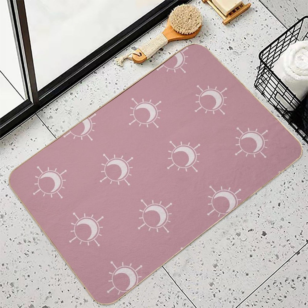 Cosmic Sun And Moon Design Soft Aesthetic In Muted Colors Deep Pink  High-Traffic Bath Mat