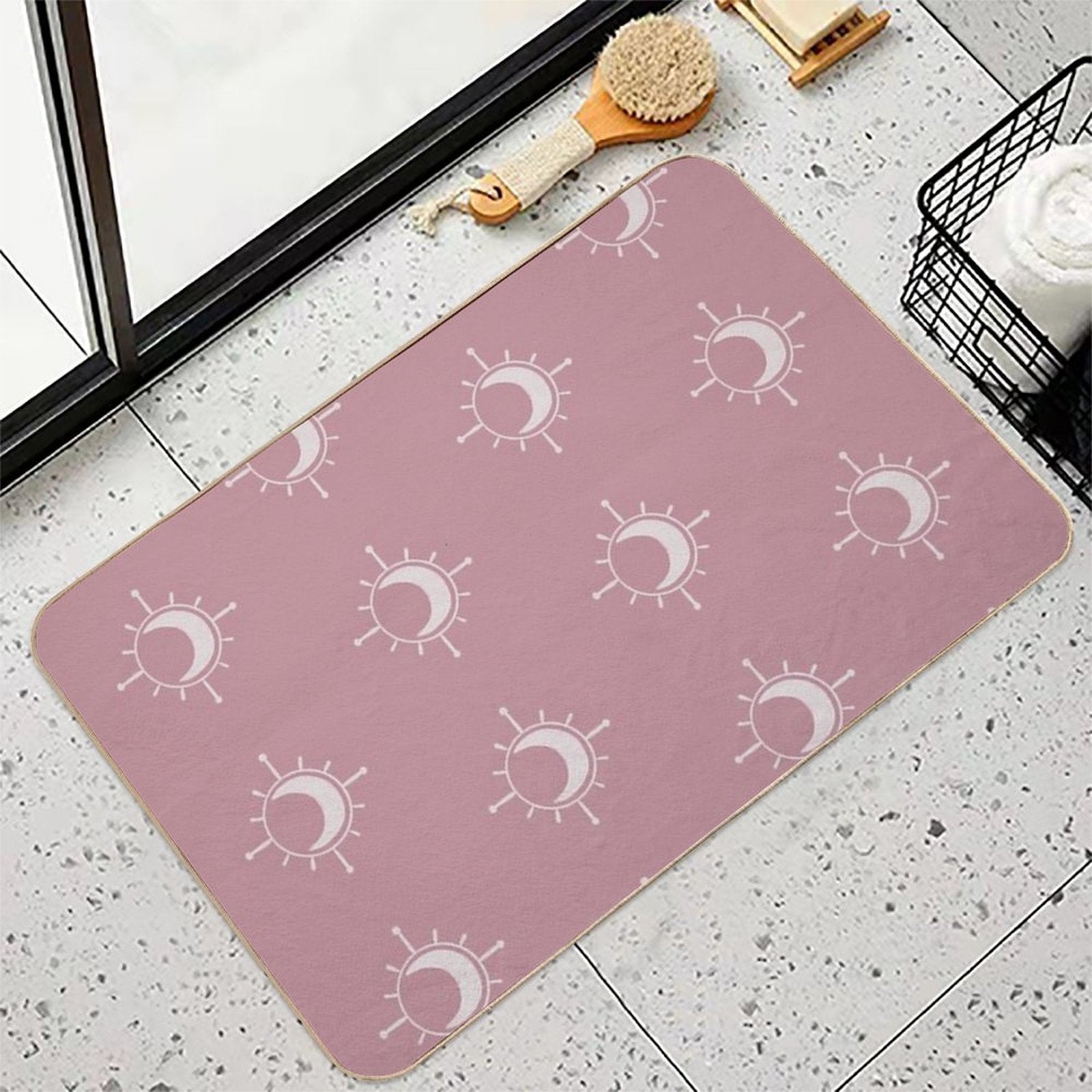 Cosmic Sun And Moon Design Soft Aesthetic In Muted Colors Deep Pink  High-Traffic Bath Mat