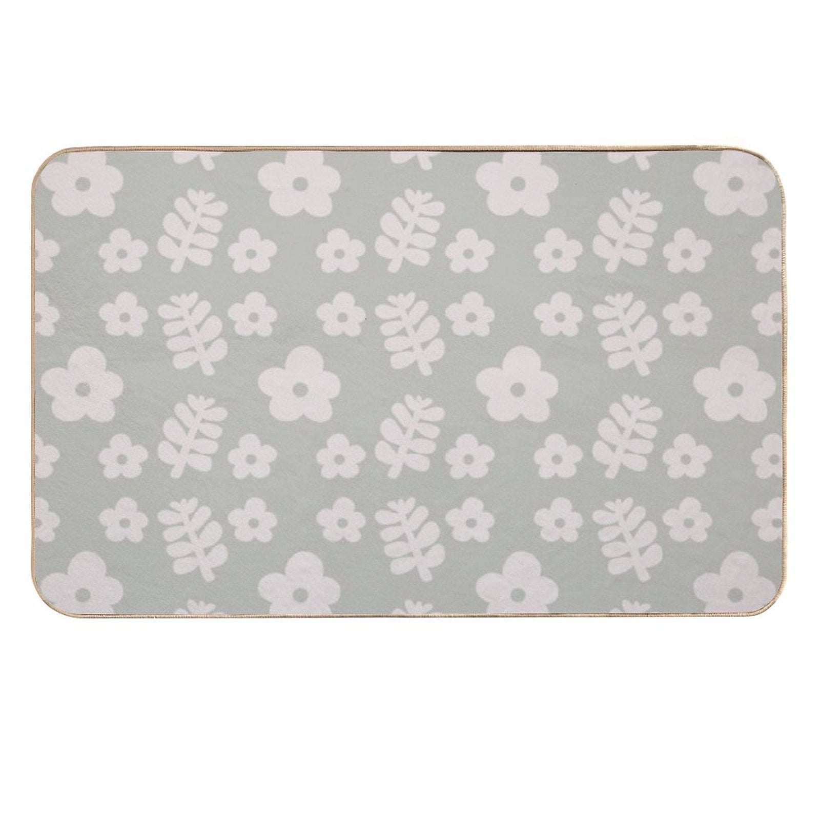 Mid Century Modern Flowers & Leaves, Cute Retro Pattern, Pale Green  Anti-Trip Bath Mat
