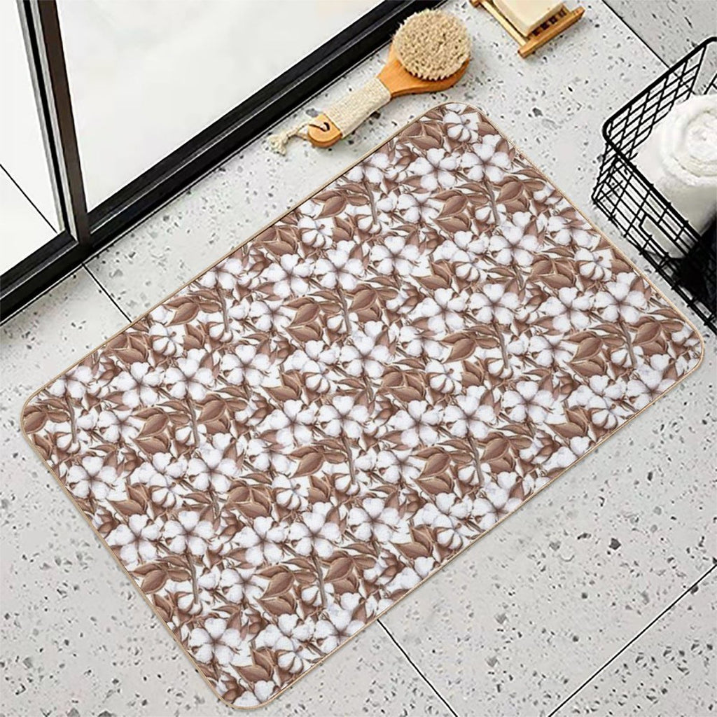 Cotton Flowers, Seamless Pattern  Easy To Clean Bath Mat