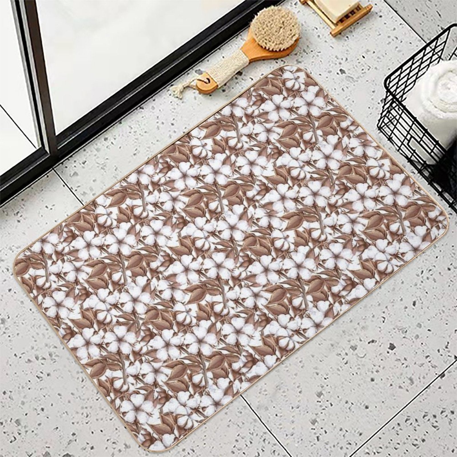 Cotton Flowers, Seamless Pattern  Easy To Clean Bath Mat