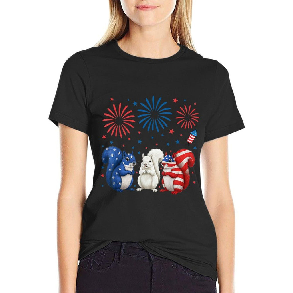 Squirrel USA Patriotic 4th of July Gifts Men Women Kids  Cotton T-Shirt