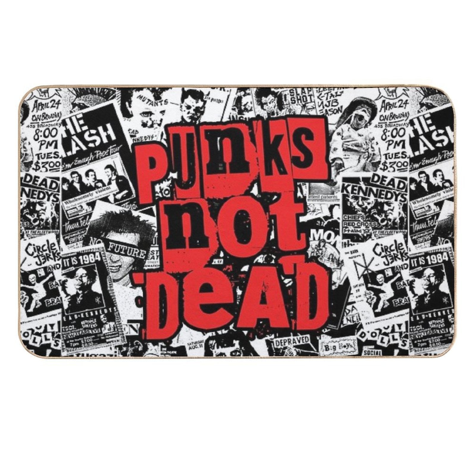 Punk Flyers Collage Punkrock Punks Not Dead Stencil  Fade-Resistant Bath Mat