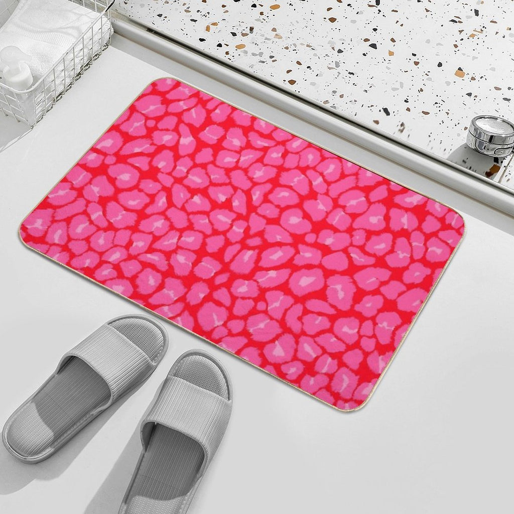Leopard Print Pink And Red Colours  Eco-Friendly Bath Mat