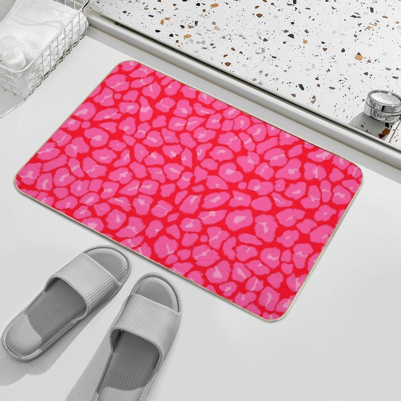 Leopard Print Pink And Red Colours  Eco-Friendly Bath Mat