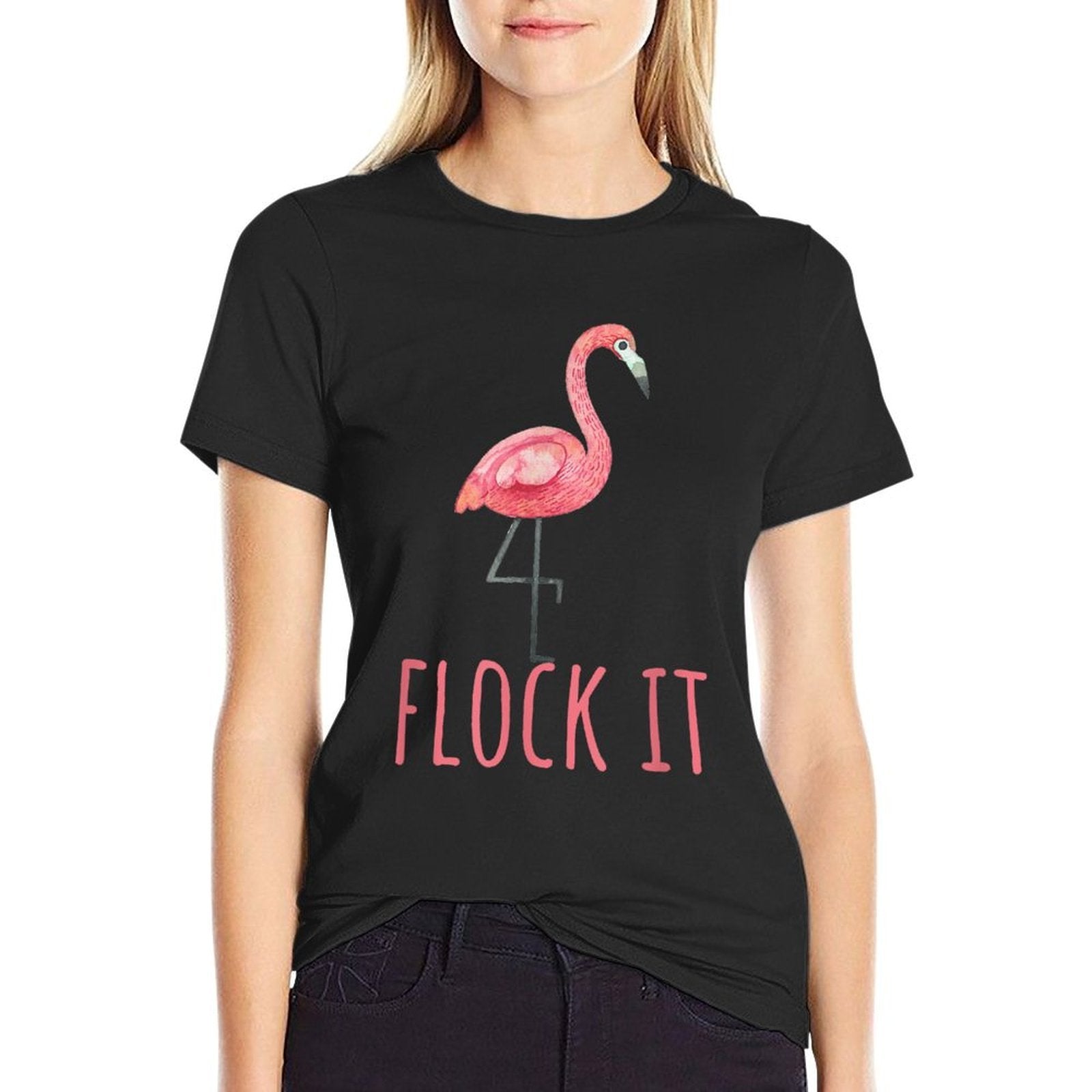 Flamingo Gifts Funny Pun Flock It  Ribbed Collar T-Shirt