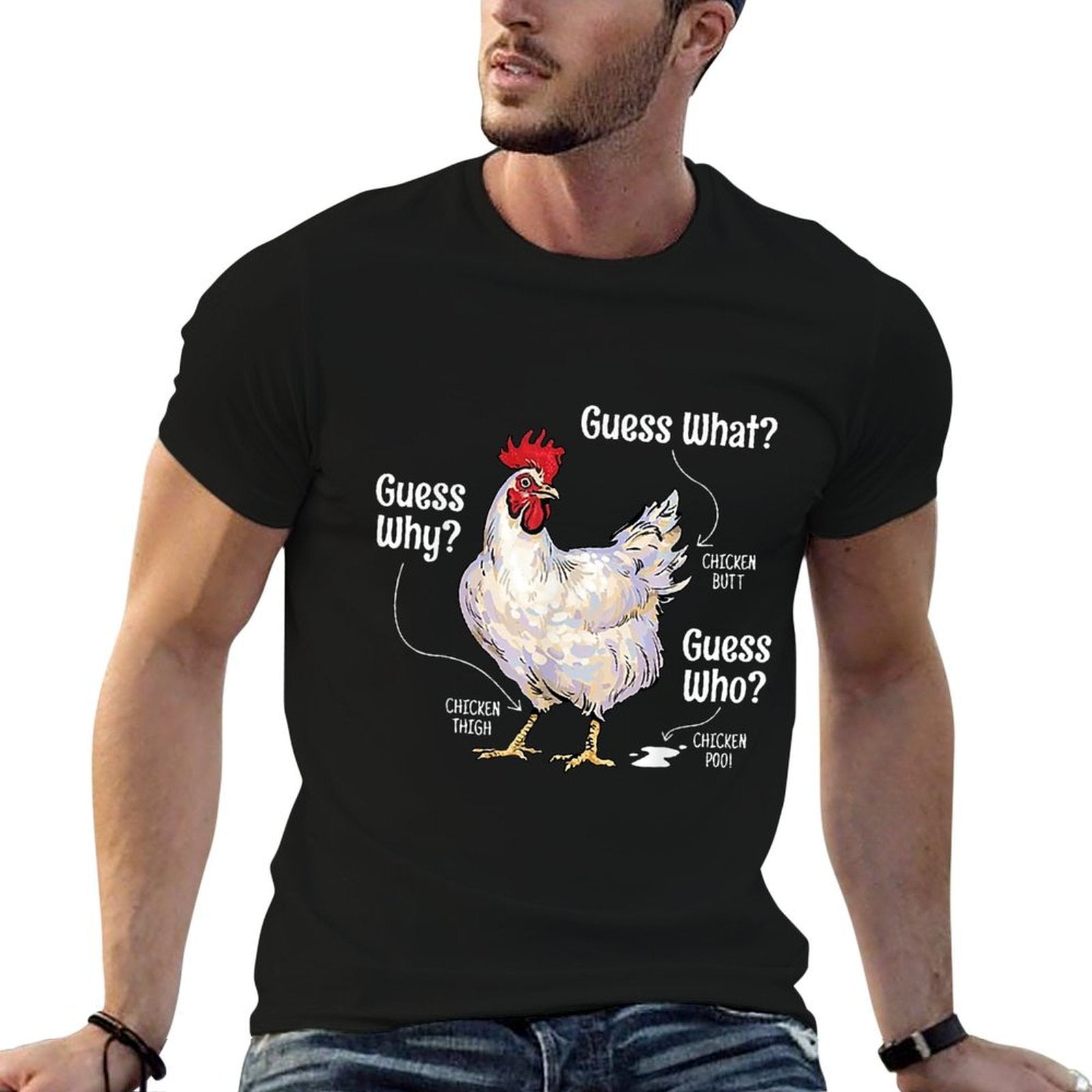 Funny Animal Farm Guess What Chicken Butt White Design  Easy-care T-Shirt