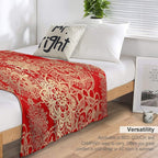 Red And Gold Mandala Pattern Plush Throw Blanket