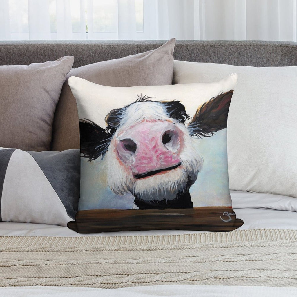NOSEY COW 'HEY! HOW'S IT GOIN'' BY SHIRLEY MACARTHUR Soft Ultra-Soft Texture Throw Pillow