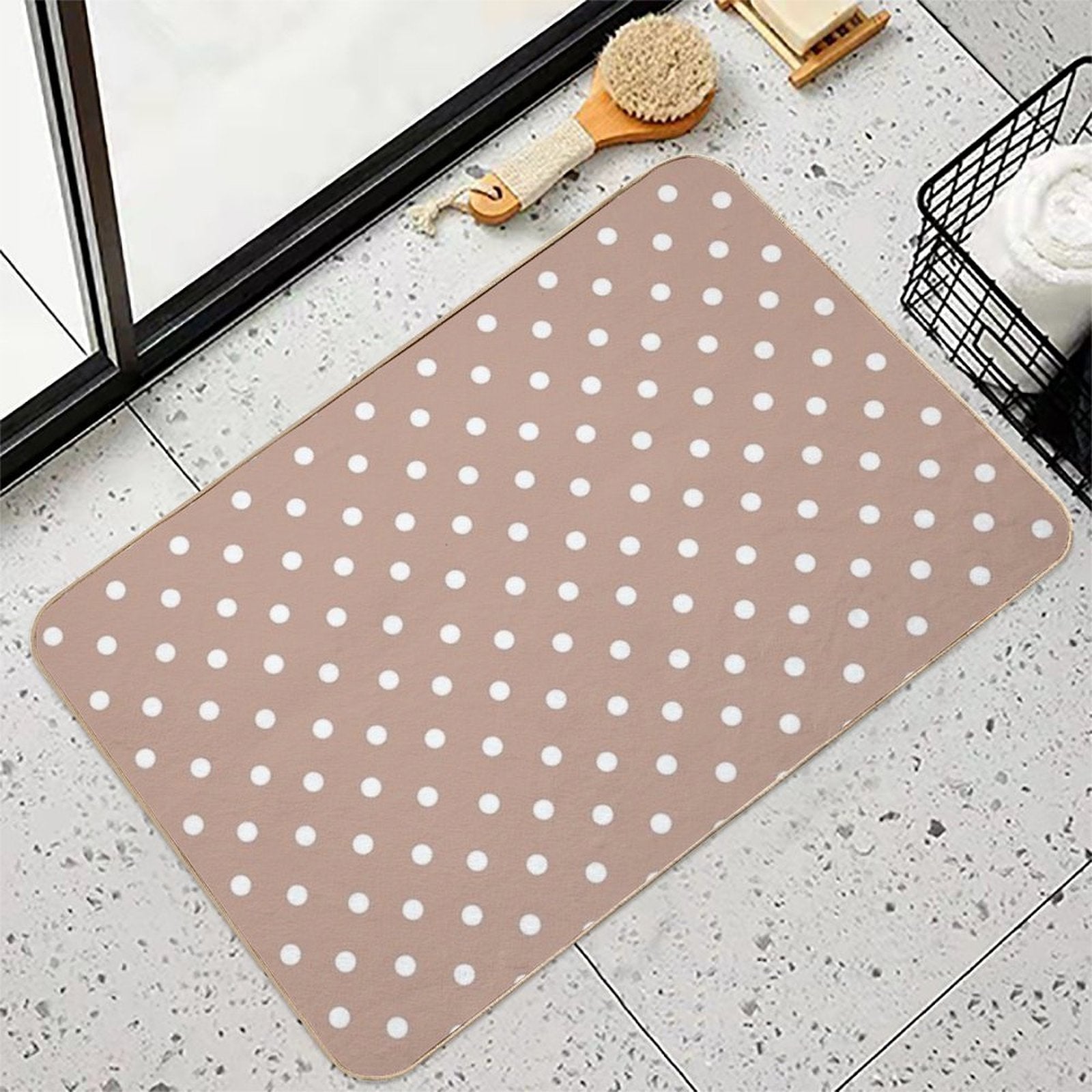 Polka Dot,dots,circles,brown,nude,beige Background  High-Traffic Bath Mat
