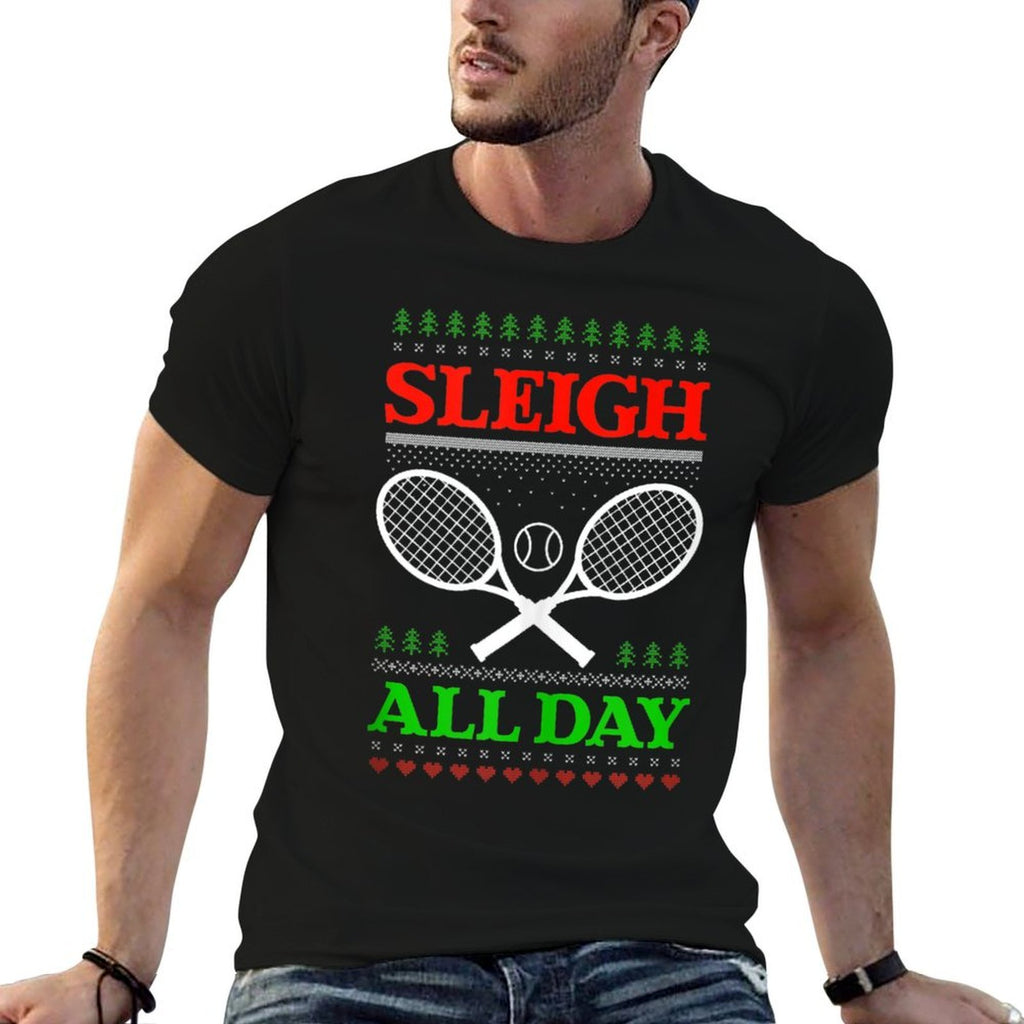 Sleigh All Day Design Christmas Tennis  Fade-proof Color T-Shirt