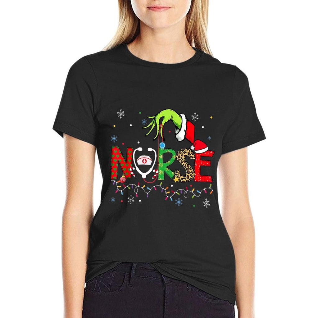 Stethoscope Nurse Merry Christmas Xmas Lights Holiday Snow  Rolled Sleeves T-Shirt
