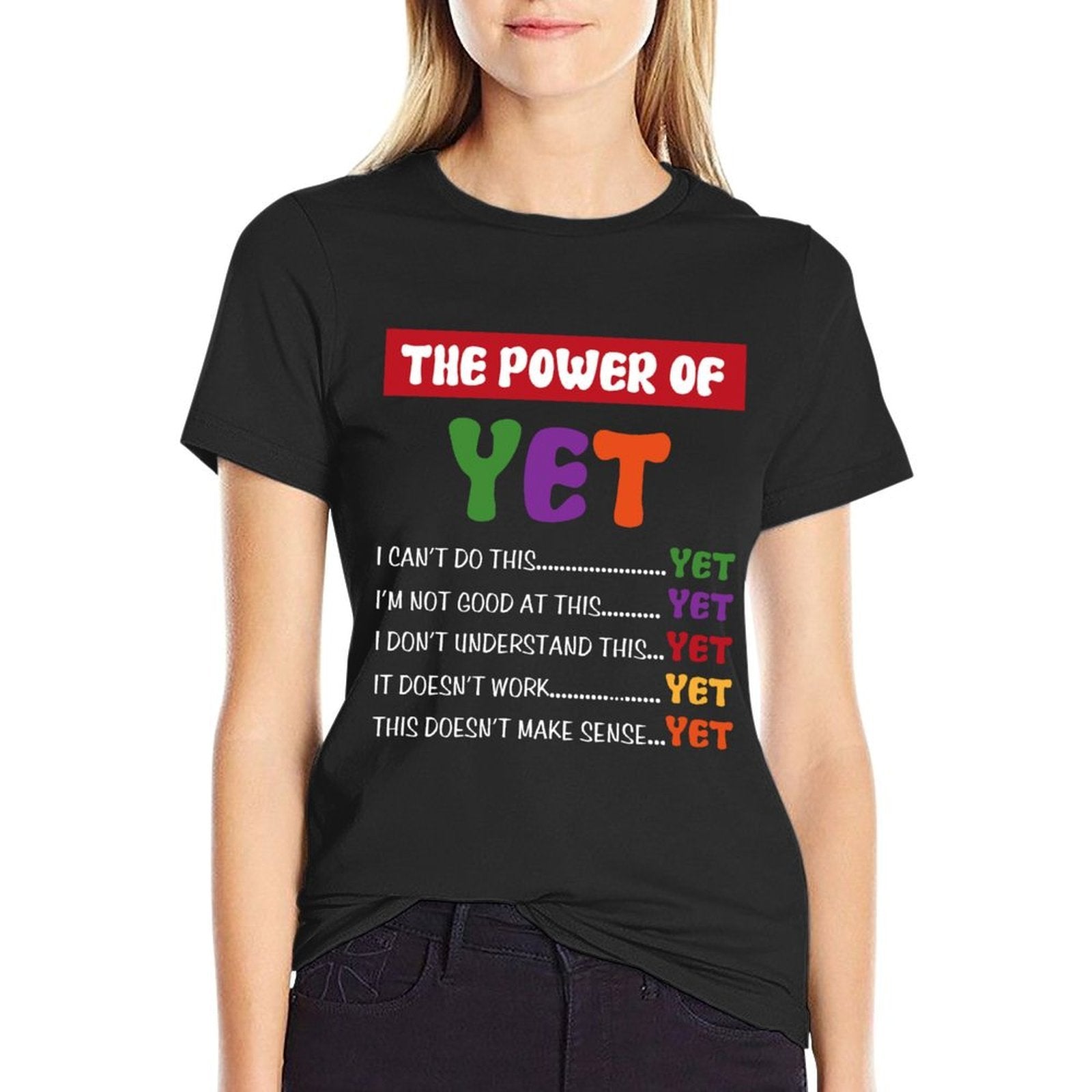 Teacher Growth Mindset Power Of Yet  Rolled Sleeves T-Shirt