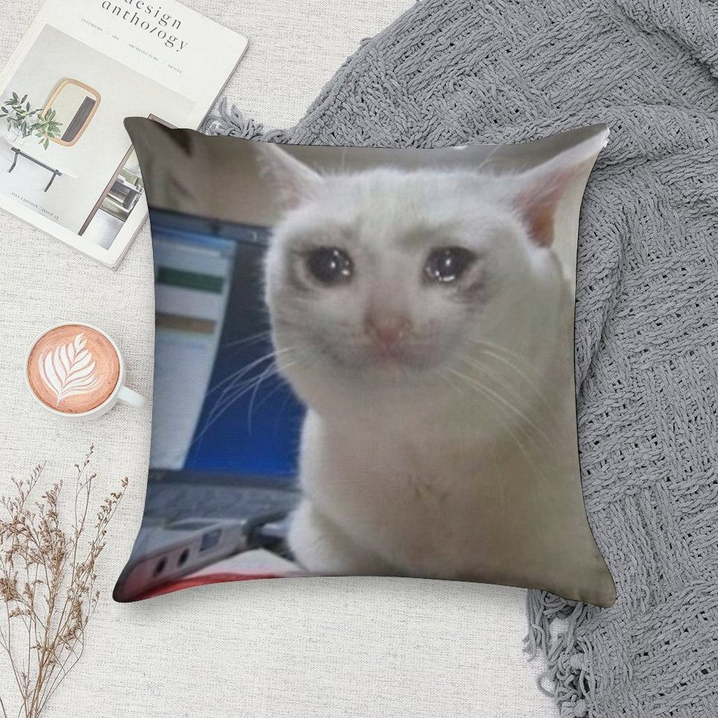 Crying Cat Meme Soft Short Plush Fabric Throw Pillow