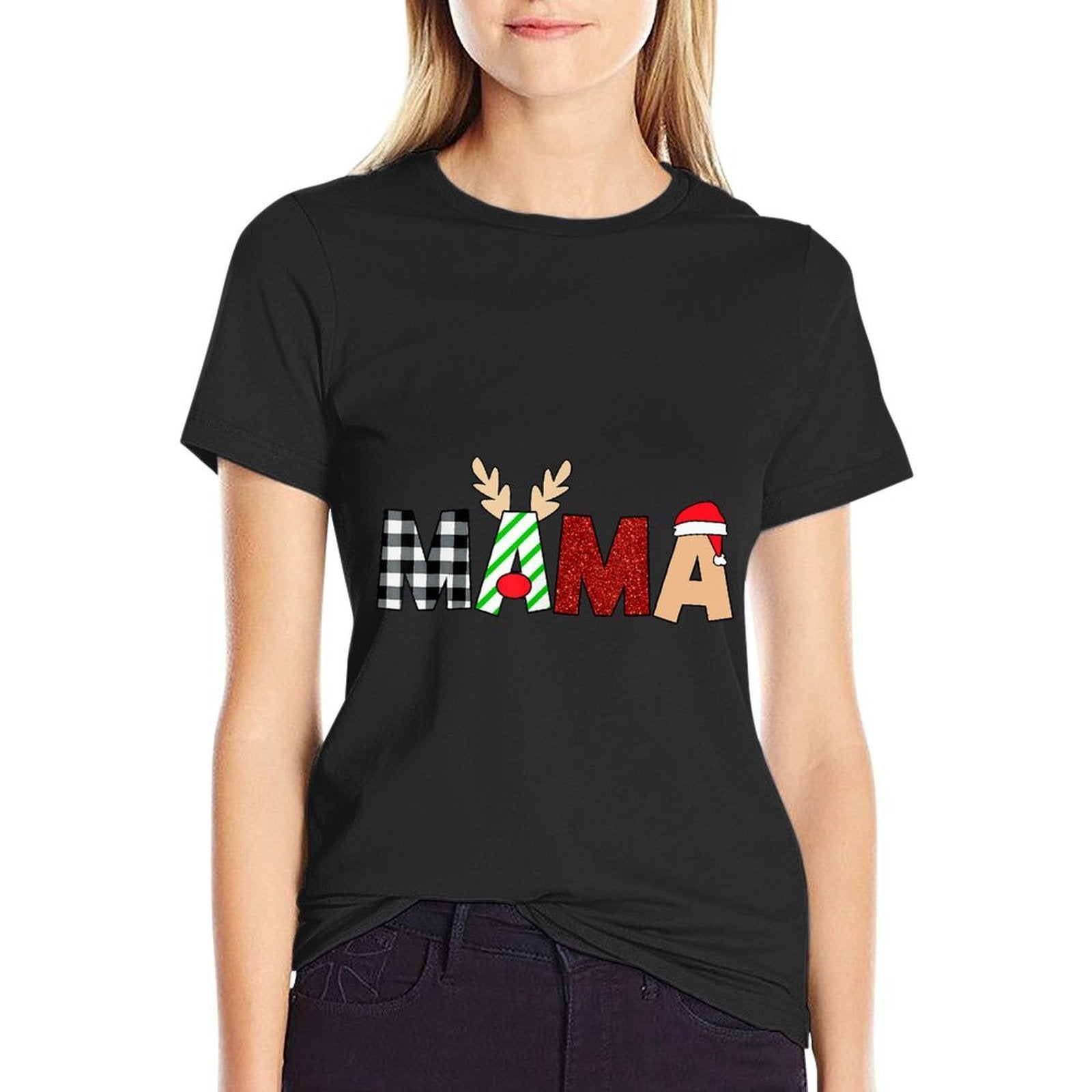 Mama Santa Christmas Family Matching Pajamas Mama Xmas  Relaxed-fit T-Shirt