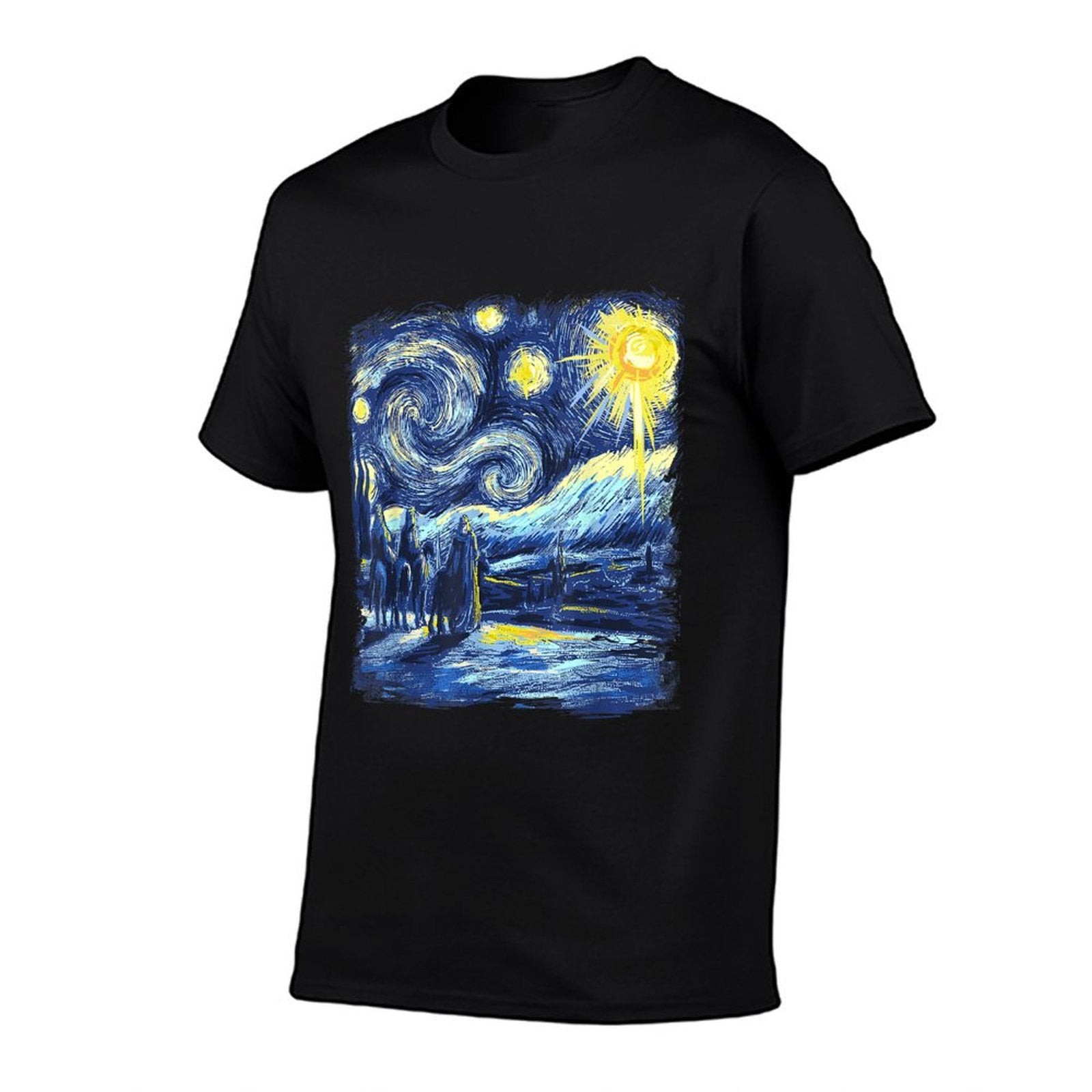 Van Gogh Starry Night Three Wise Men Funny Christian  Rolled Sleeves T-Shirt