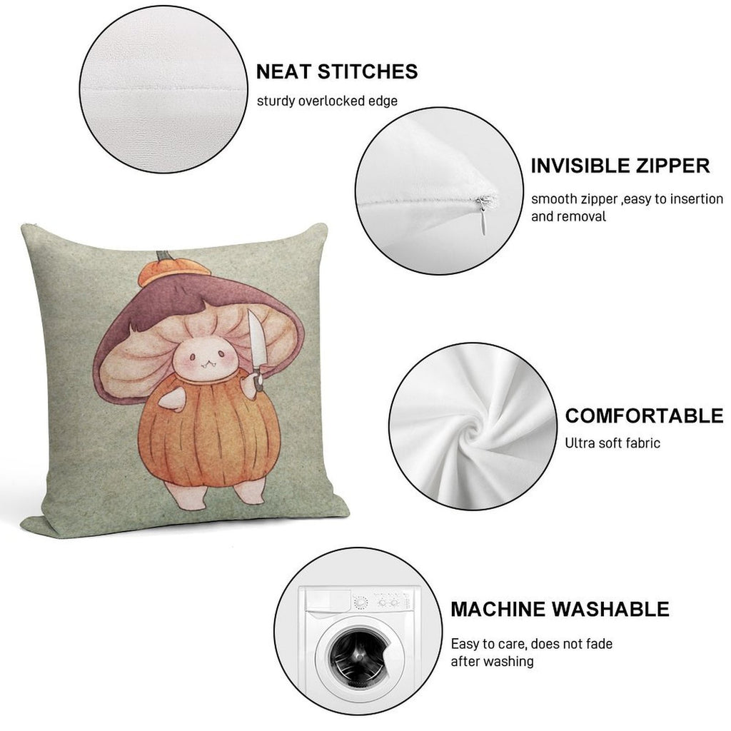 Pumpkin Halloween Mushroom Costume Soft Easy Maintenance Throw Pillow