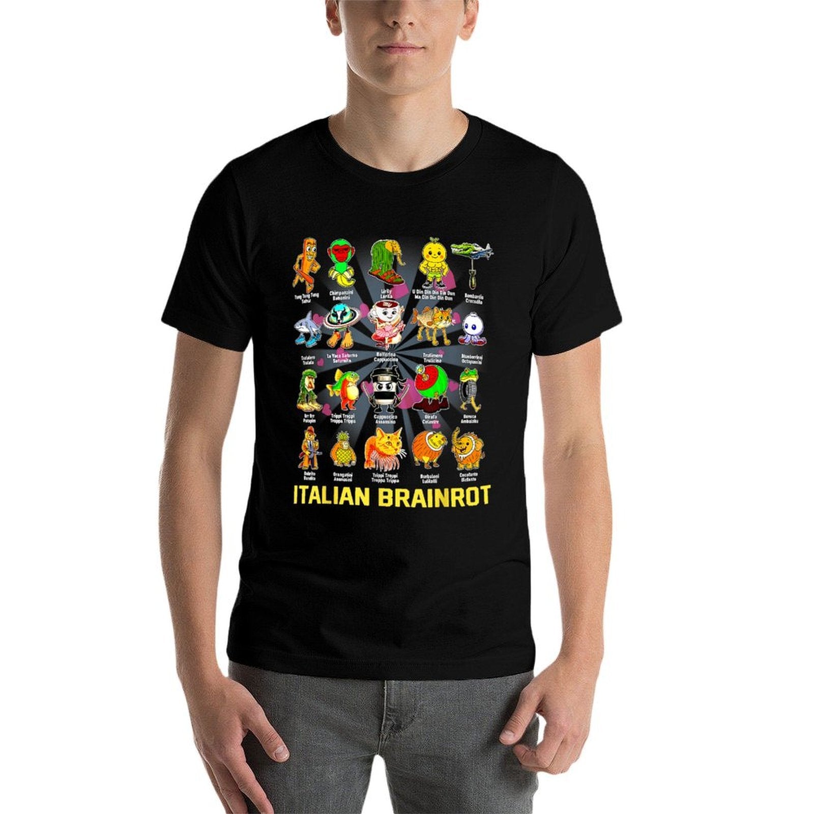 Types of Italian Brainrot Meme Character Hand Drawn for Kids  Oversized Silhouette T-Shirt