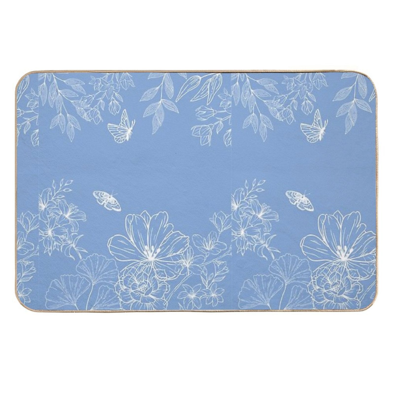 Blue, Floral, Pattern, Minimalist, Modern, Abstract, Fashion Print, Texture  Easy Maintenance Bath Mat