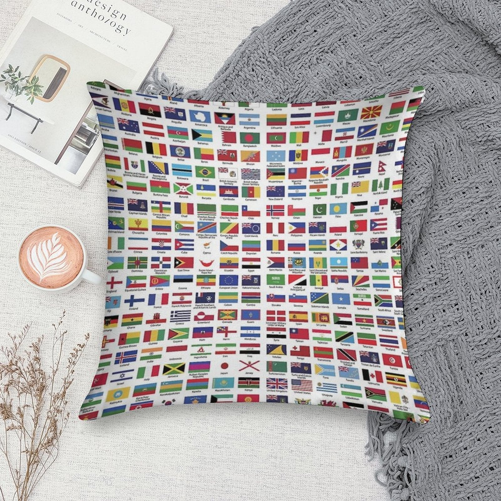World Flags with Country Names Soft Home Decor Throw Pillow