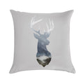 Deer Silhouette in Misty Forest Wild River Scene Soft Washable Throw Pillow