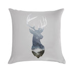 Deer Silhouette in Misty Forest Wild River Scene Soft Washable Throw Pillow