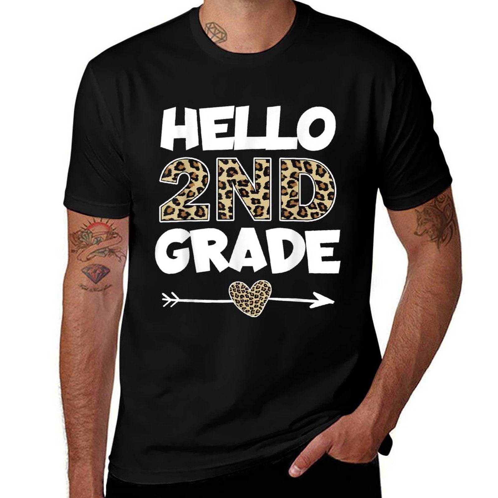 Hello 2nd Grade Leopard Print Second Grade Teacher Kids Gift  Eco-friendly Material T-Shirt