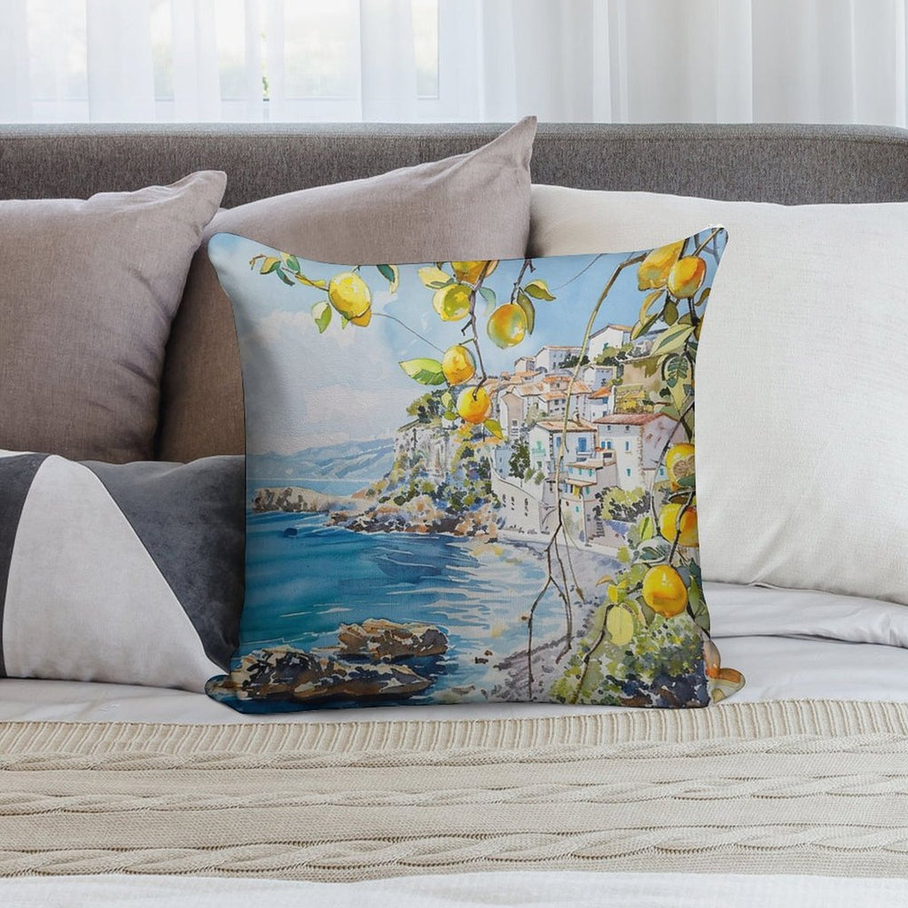 A Summer on The Italian Coast Soft Shrink-Resistant Throw Pillow