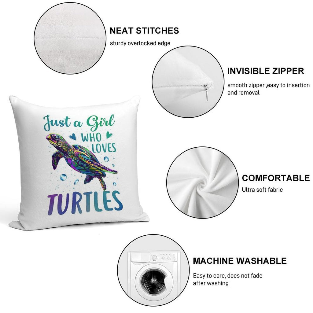 Just A Girl Who Loves Turtles Watercolor Sea Ocean Gift Soft Short Plush Fabric Throw Pillow