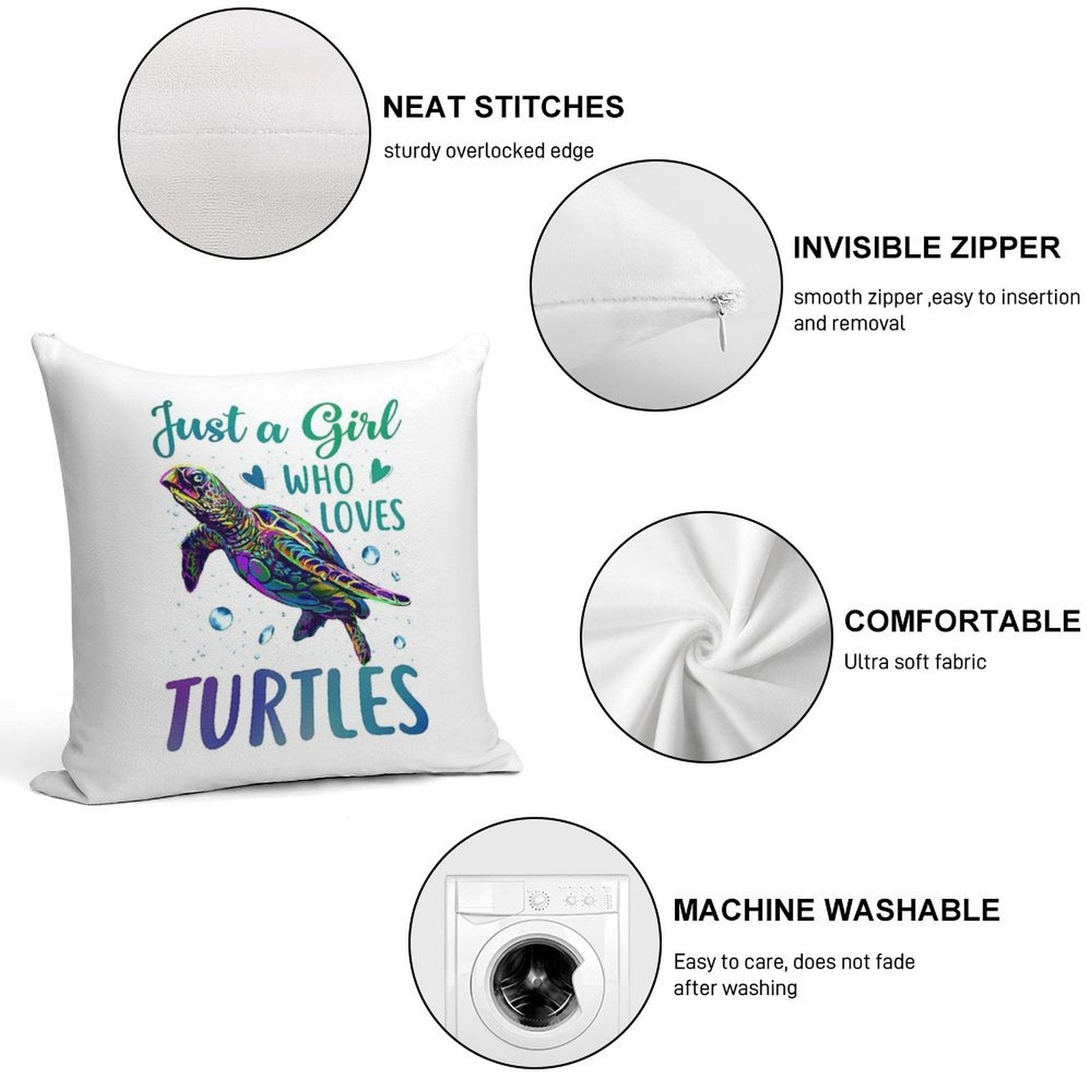 Just A Girl Who Loves Turtles Watercolor Sea Ocean Gift Soft Short Plush Fabric Throw Pillow