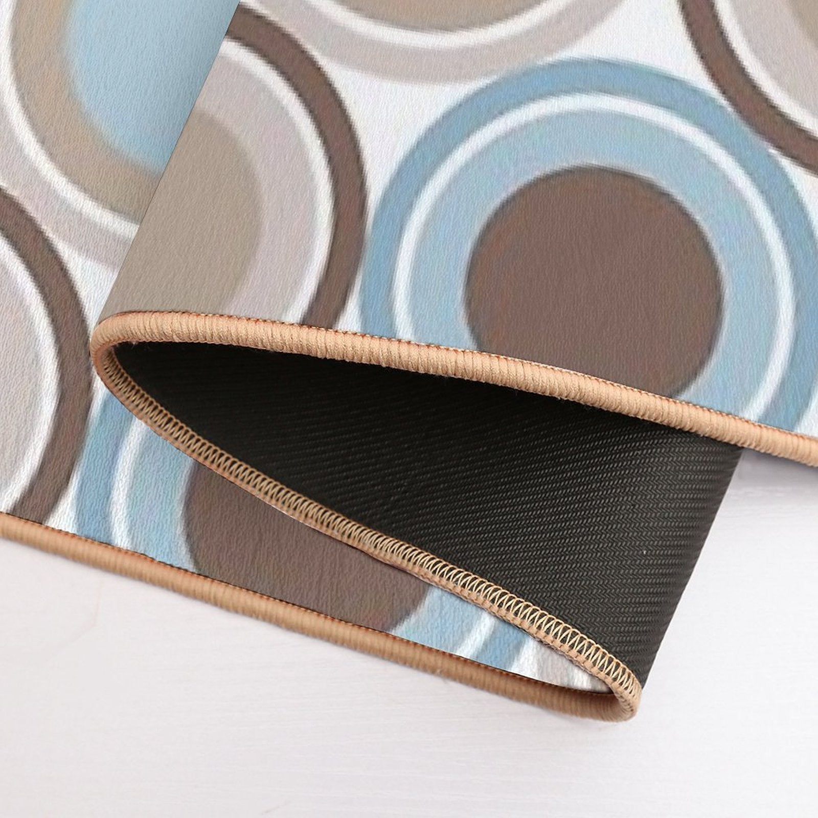 Mid Century Circle Pattern - Taupe, Brown, Slate Blue, Denim Blue  Rapid-Drying Bath Mat