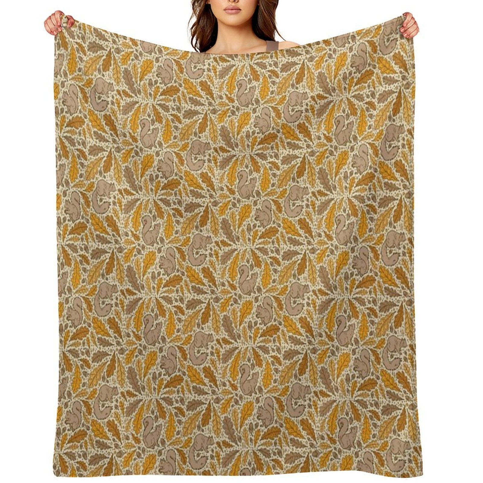Oak & Squirrels  Animal Autumn Nature Pattern Wrinkle-free Throw Blanket